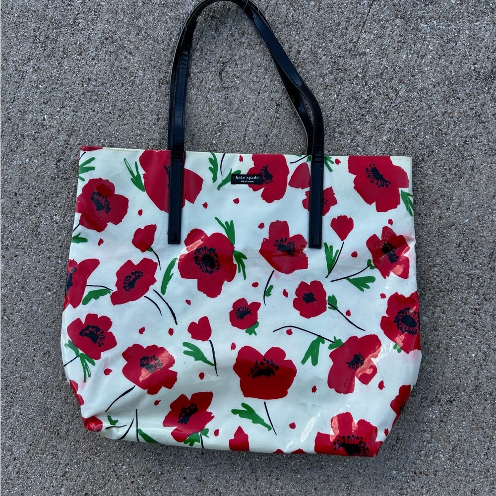 Kate Spade Red and White Floral Poppies Tote Bag